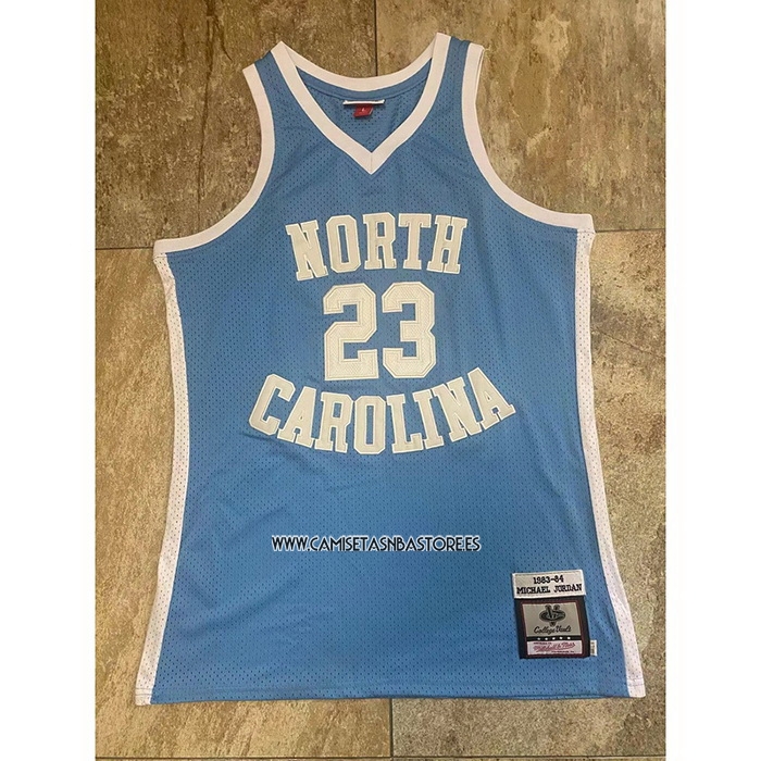 Michael Jordan NO 23 Camiseta NCAA North Carolina Mitchell & Ness Tar Heels 1983-84 Azul